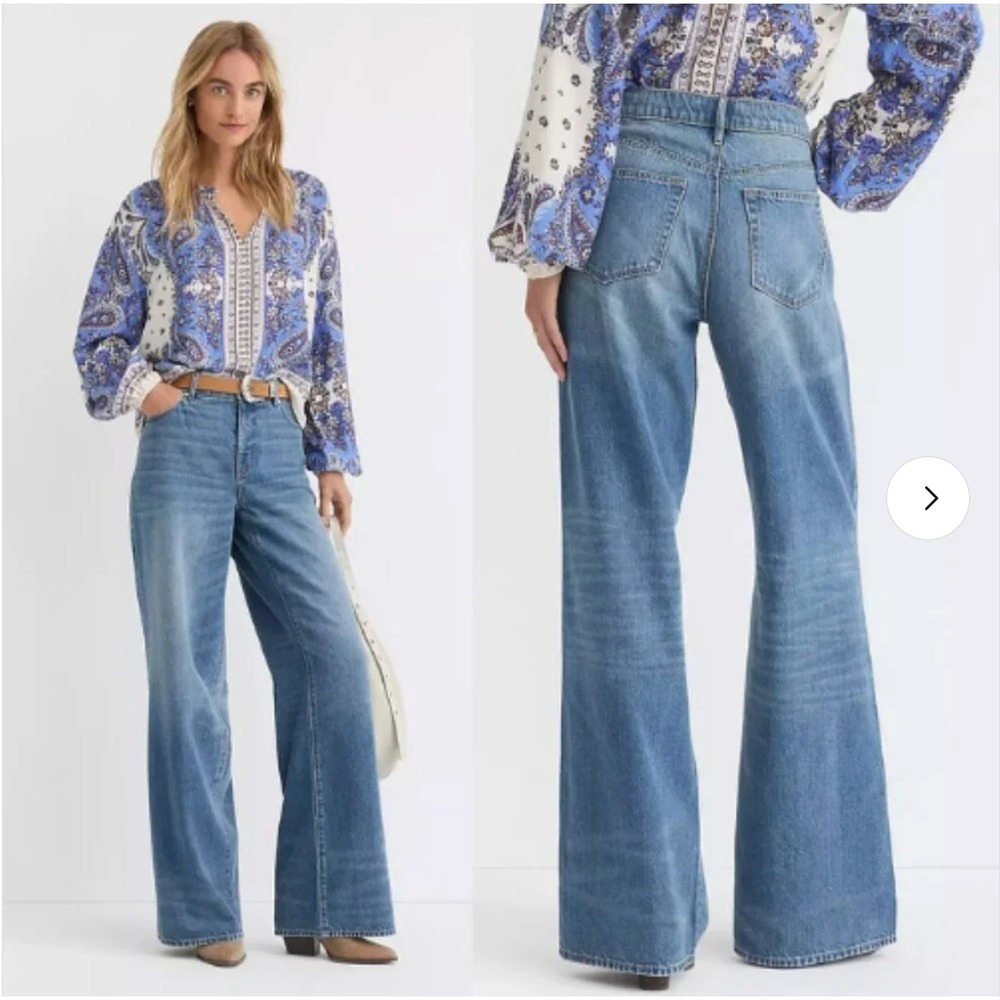 LOFT Mid Rise Wide Leg Jeans Womens Size 25 Classic Light Wash